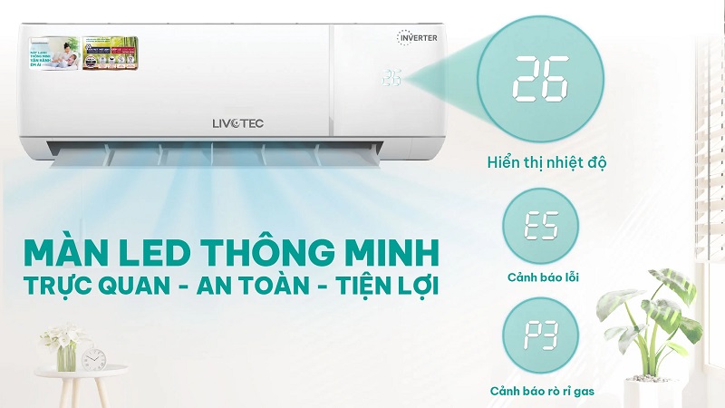 Điều hòa Livotec màn LED thông minh hiển thị trực quan